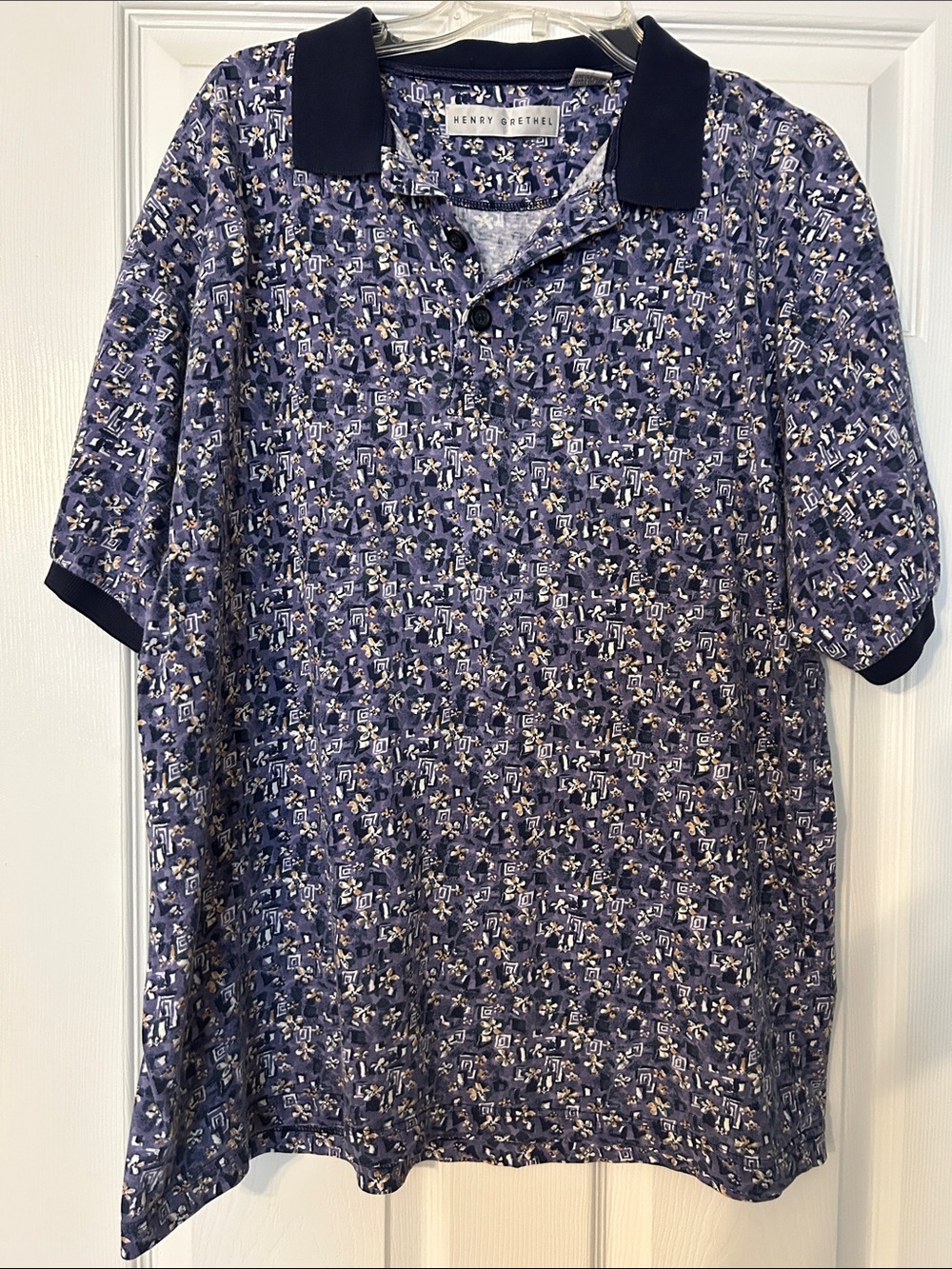 Henry Grethel Men's Navy Patterned Polo Shirt